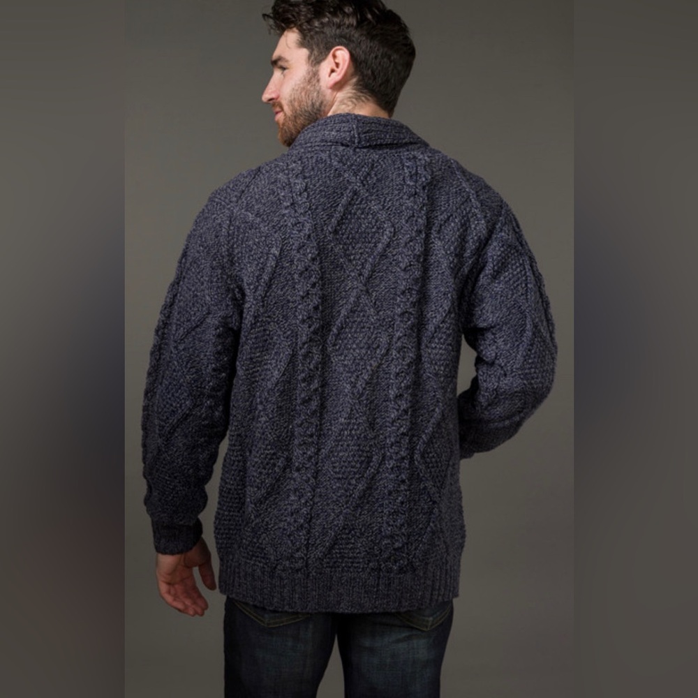 Aran Crafts Men’s 100% Merino Wool Cable Knit Shawl Collar Cardigan Sweater XXL - Picture 4 of 10